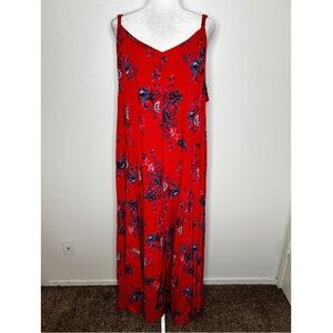 Torrid Womens Red Floral V-Neck Strappy Maxi Dress Plus Size 4/ 4X EUC